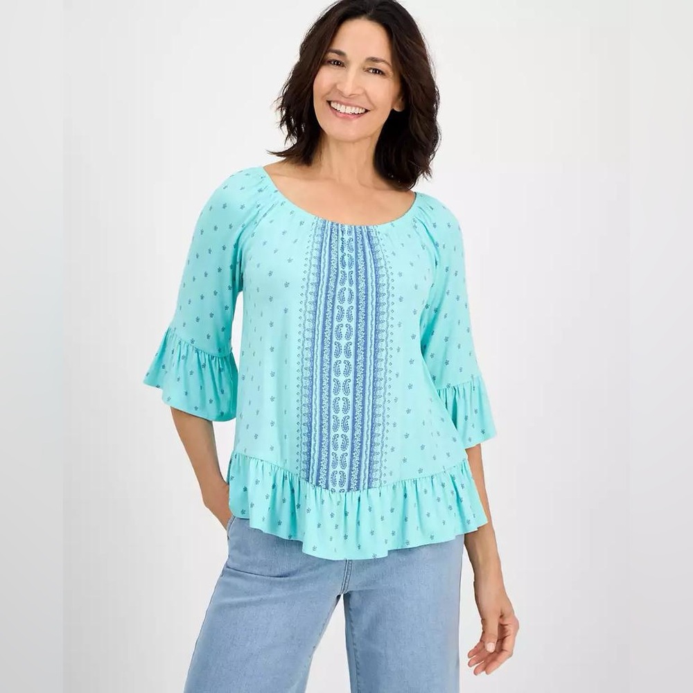 Style & Co Racing Paisley Convertible Top - Turquoise